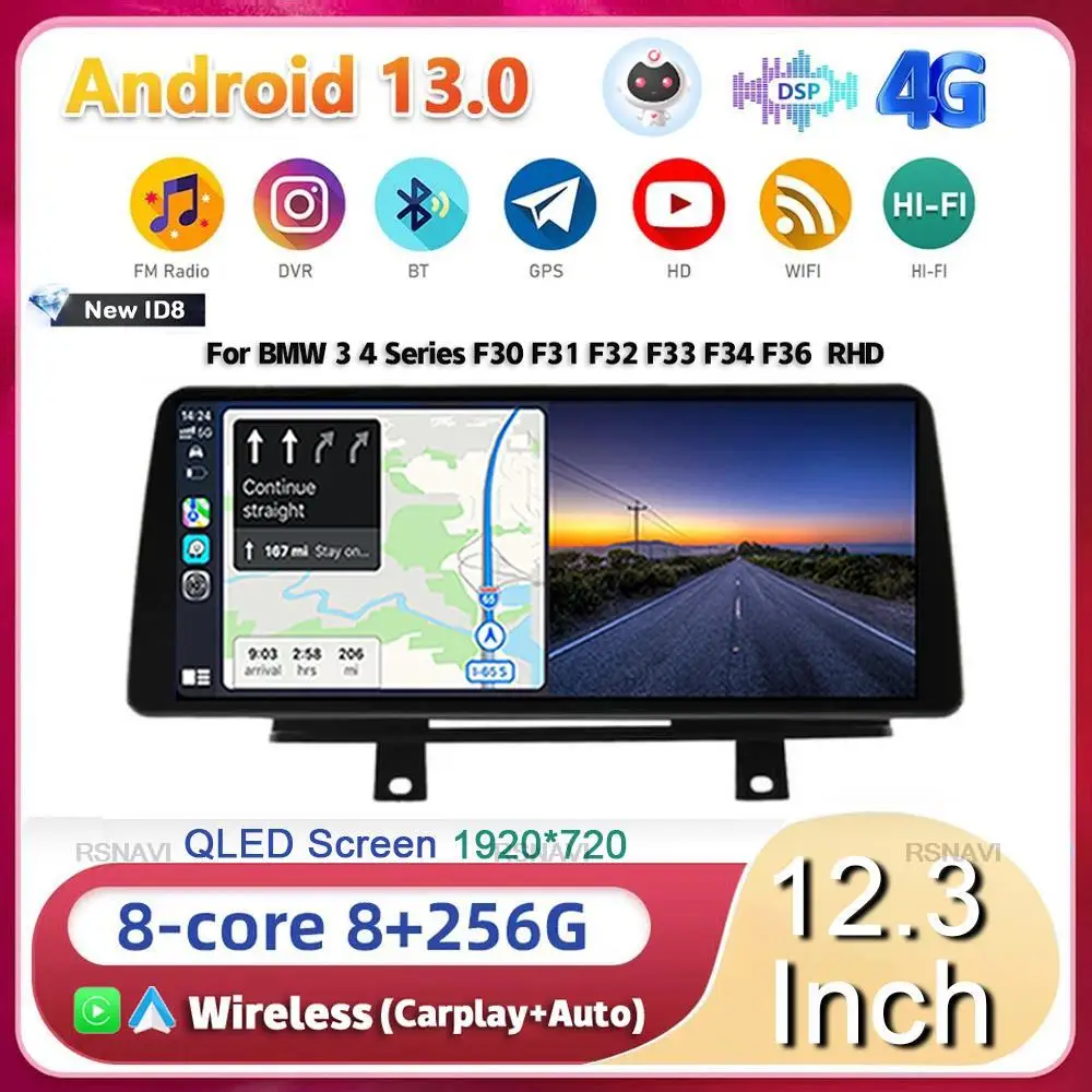 

12.3" Android 13 ID8 For BMW 3/4 Series F30 F31 F34 F32 F33 F36 RHD NBT EVO Car Radio Multimedia Player GPS Carplay Auto Stereo