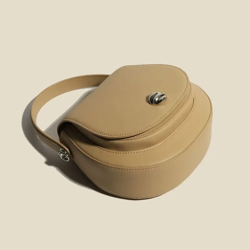

New Genuine Leather Diagonal Straddle Bag Fashionable and Trendy Small Group Saddle Shoulder Bag Premium Oval Underarm Bag
