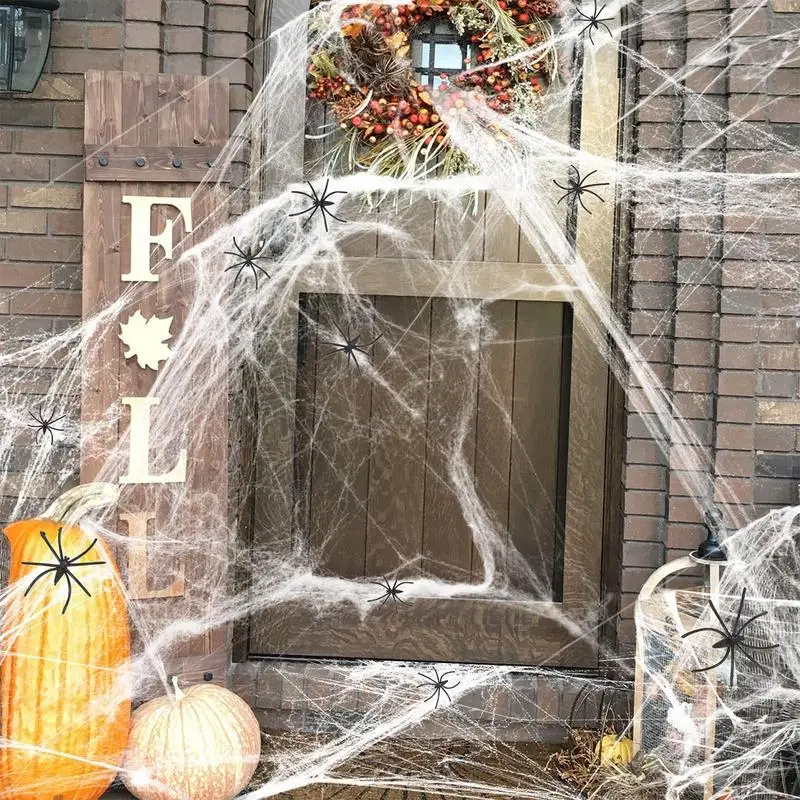 

White Cobweb Artificial Spider Web With 60 Fake Spiders Halloween Decoration Scary Party Scene Props Horror House Home Decora