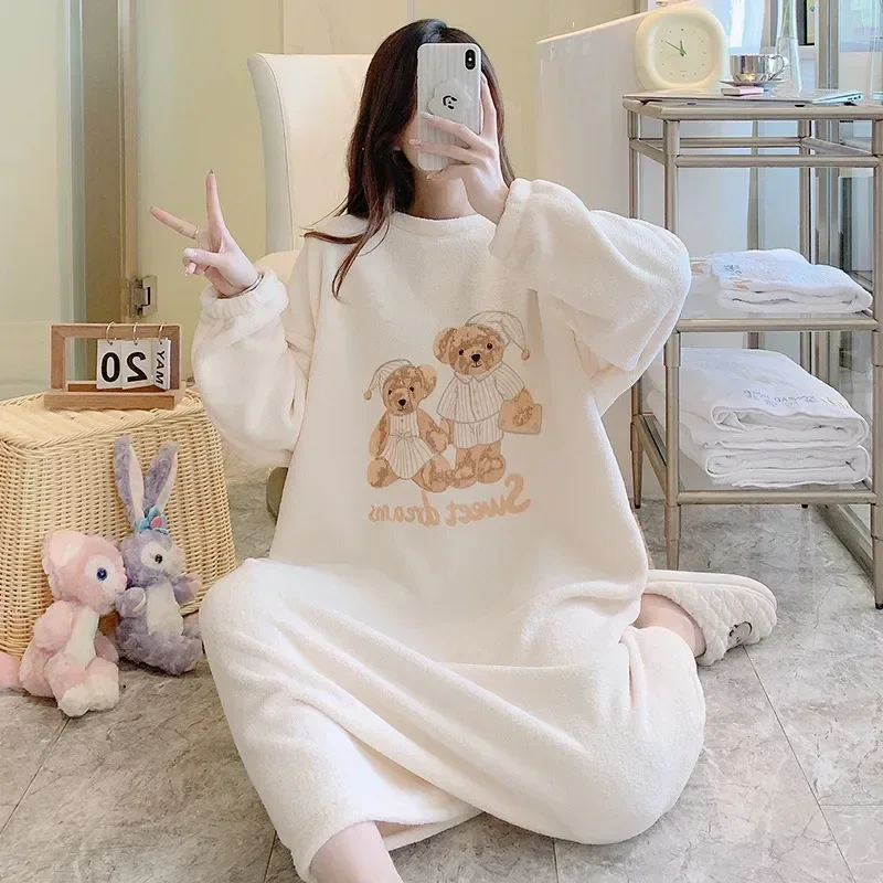 Nightgown Fleece Women's Loose Long Nightwear Round Warm Sleeved Dress Thick Nightdress Neck Coral Sleepwear Flannel Home
Nightgown Fleece Women's Loose Long Nightwear Round Warm Sleeved Dress Thick Nightdress Neck Coral Sleepwear Flannel Home