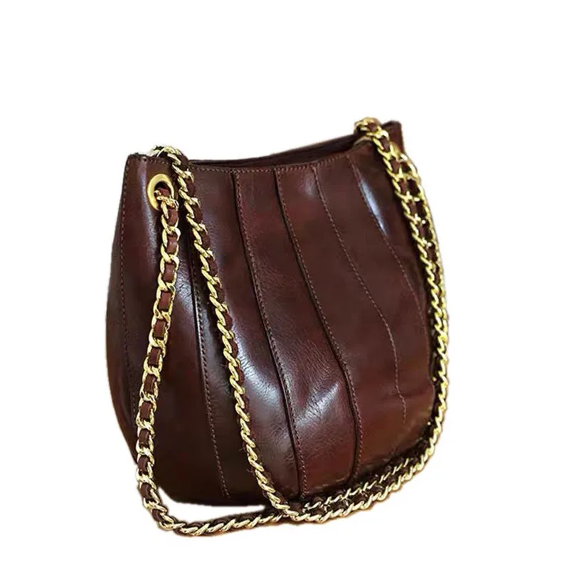 

Women Chain Bags Luxury Handbags Top Quality Patchwork Bucket Handbag Female Vegetable Leather Vintage Shoulder Crossbody Bags