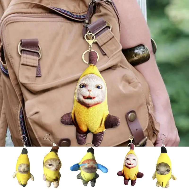 

Cute Crying Banana Cat Plush Keychain Creative Happy Banana Cat Doll with Sound Toy Funny Backpack Pendant Gift for Friends