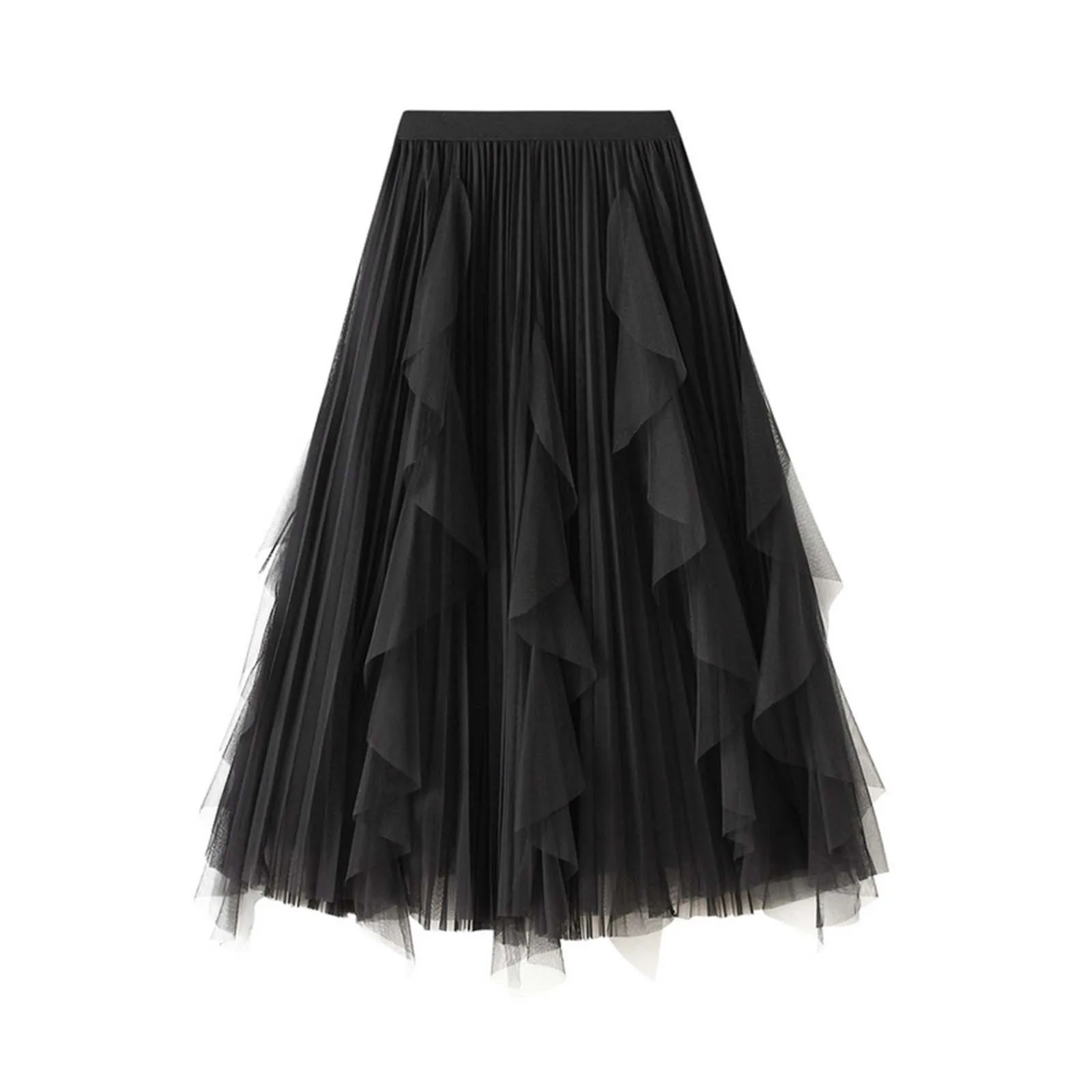 

Женская Тюлевая длинная юбка-пачка, модная Милая однотонная плиссированная юбка макси в Корейском стиле с высокой талией, Женская сетчатая юбка, 2024