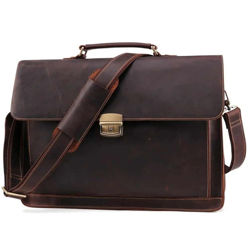 

Crazy Horse Genuine Leather Briefcase Vintage Messenger Shoulder Bag Men's Business Laptop Handbag For Male 6393