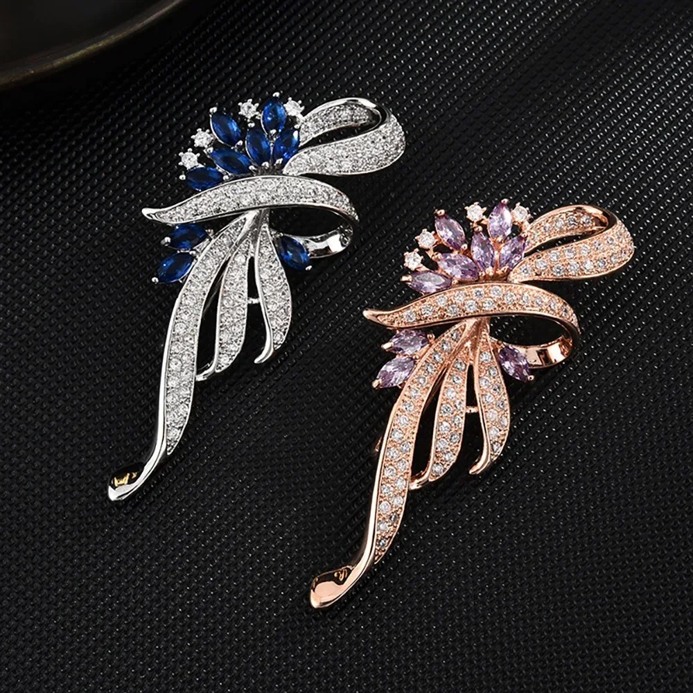 

fashion Women Brooch Copper Jewelry Zircon Flower Brooches High Quality Female Clothing Pin Valentine's Day Gifts for Girlfriend