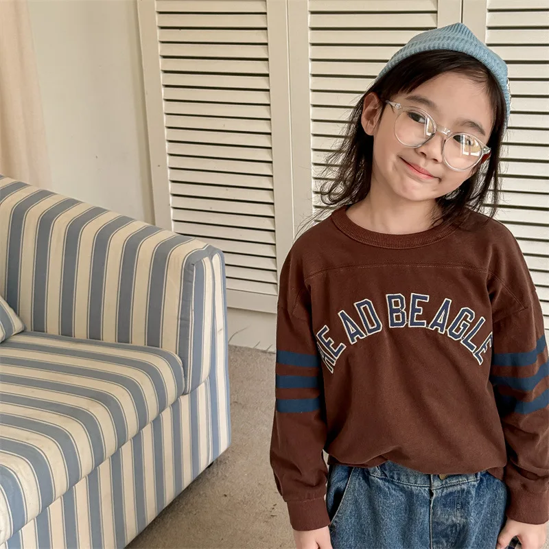 2025 Autumn New Children Long Sleeve T Shirts Boys Girls Letter Embroidery Cotton Tops Kids Casual Sweatshirt Bottoming Shirt 34 S8c43db3b76134b3ca3d7b30af563c8cdW