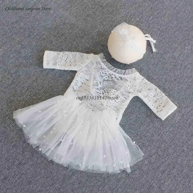 

3 Pcs Newborn Photography Props Outfits Baby Lace Romper Headband Short Skirt Set Infants Photo Bodysuit Dropship
