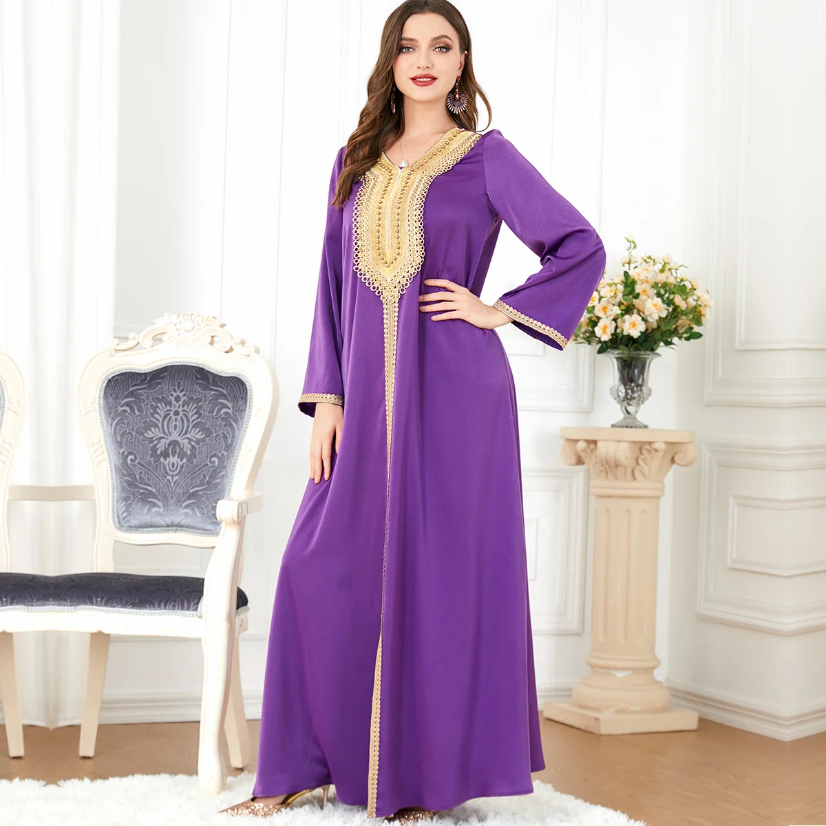 Women Ramadan Muslim Noble Purple Pearl Embroidered Skirt Turkish Indian Abaya Arab Islamic Woman Moroccan Kafutan Gown
Women Ramadan Muslim Noble Purple Pearl Embroidered Skirt Turkish Indian Abaya Arab Islamic Woman Moroccan Kafutan Gown