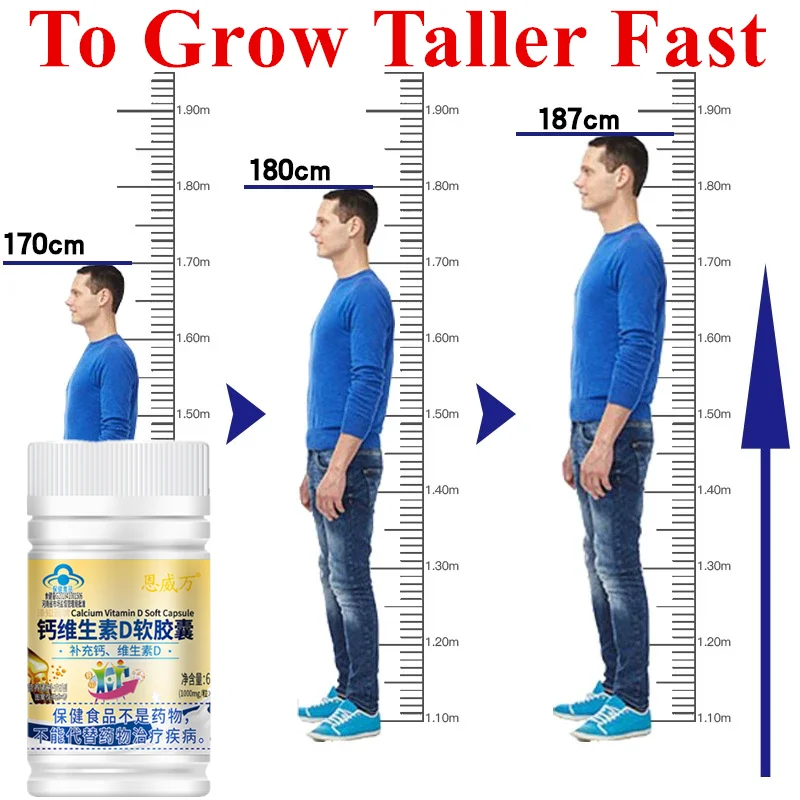 

Height Growth Pills Calcium Vitamin D Natural Vegan Capsules To Grow Taller for Adults Kids Bone Strength Without Growth Hormone