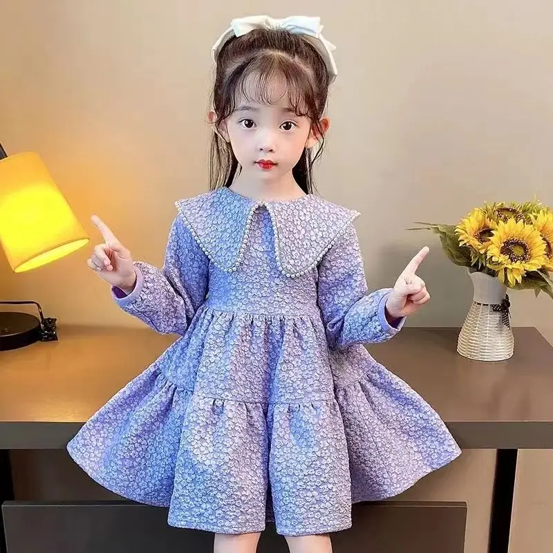 

Весенне-осеннее платье для девочек, детская одежда, новинка 2023, детское корейское платье принцессы, повседневная одежда с цветами для 3-10 лет