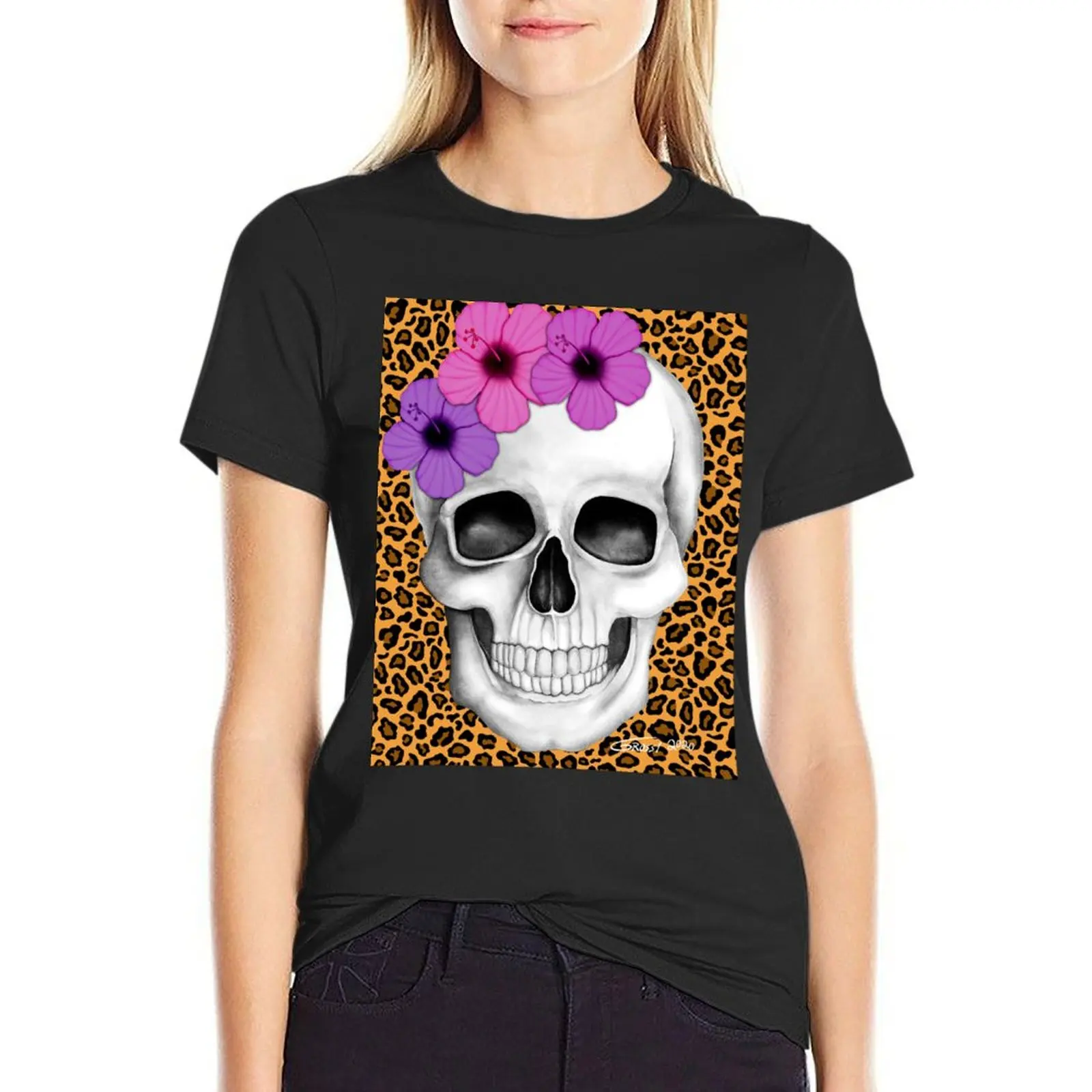 Skull With Flowers (On Leopard Print Background) T-shirt graphics female oversized workout shirts for Women
Skull With Flowers (On Leopard Print Background) T-shirt graphics female oversized workout shirts for Women
