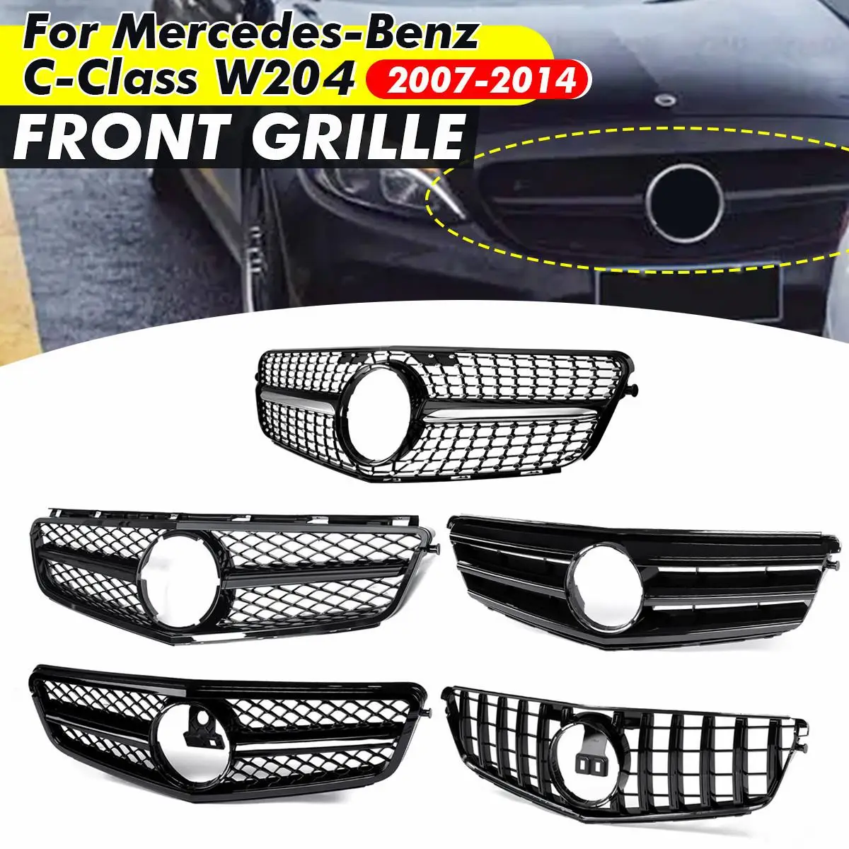 

W204 Car Front Grill Grille For Mercedes For Benz C Class W204 C180 C200 C300 C350 2007-2014 Front Bumper Radiator Racing Grille