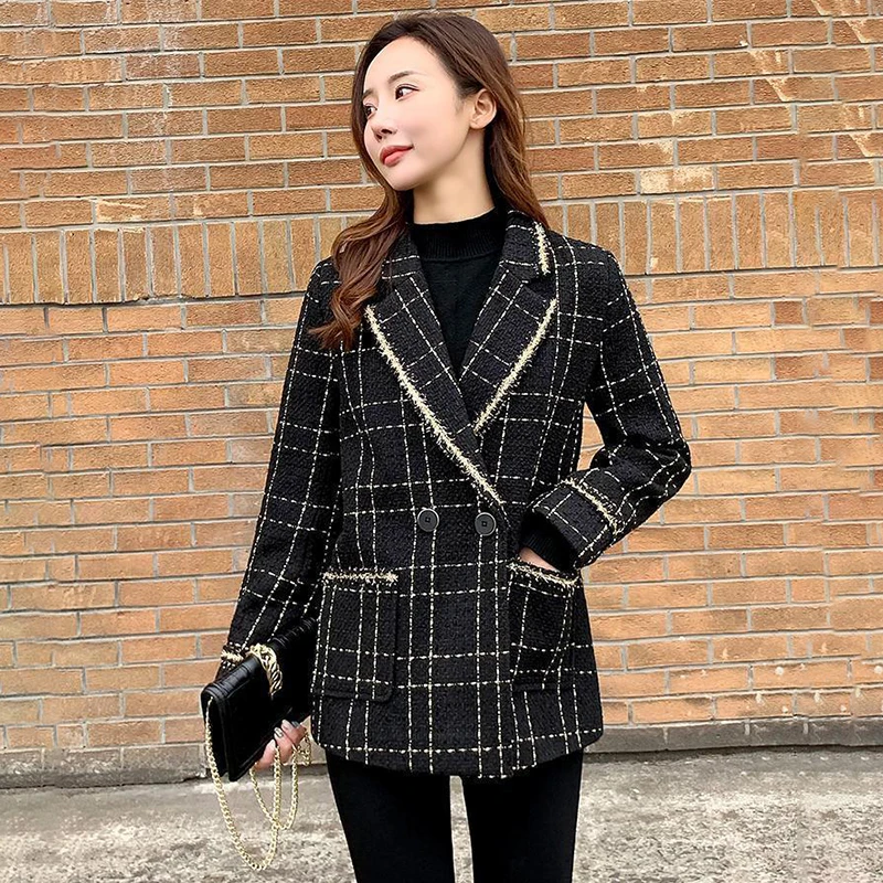 Autumn Winter Thicken Black Plaid Tweed Jacket Women Vintage Design Turndown Collar Lapel Casual Fashion Blazer Coat Office Lady
Autumn Winter Thicken Black Plaid Tweed Jacket Women Vintage Design Turndown Collar Lapel Casual Fashion Blazer Coat Office Lady
