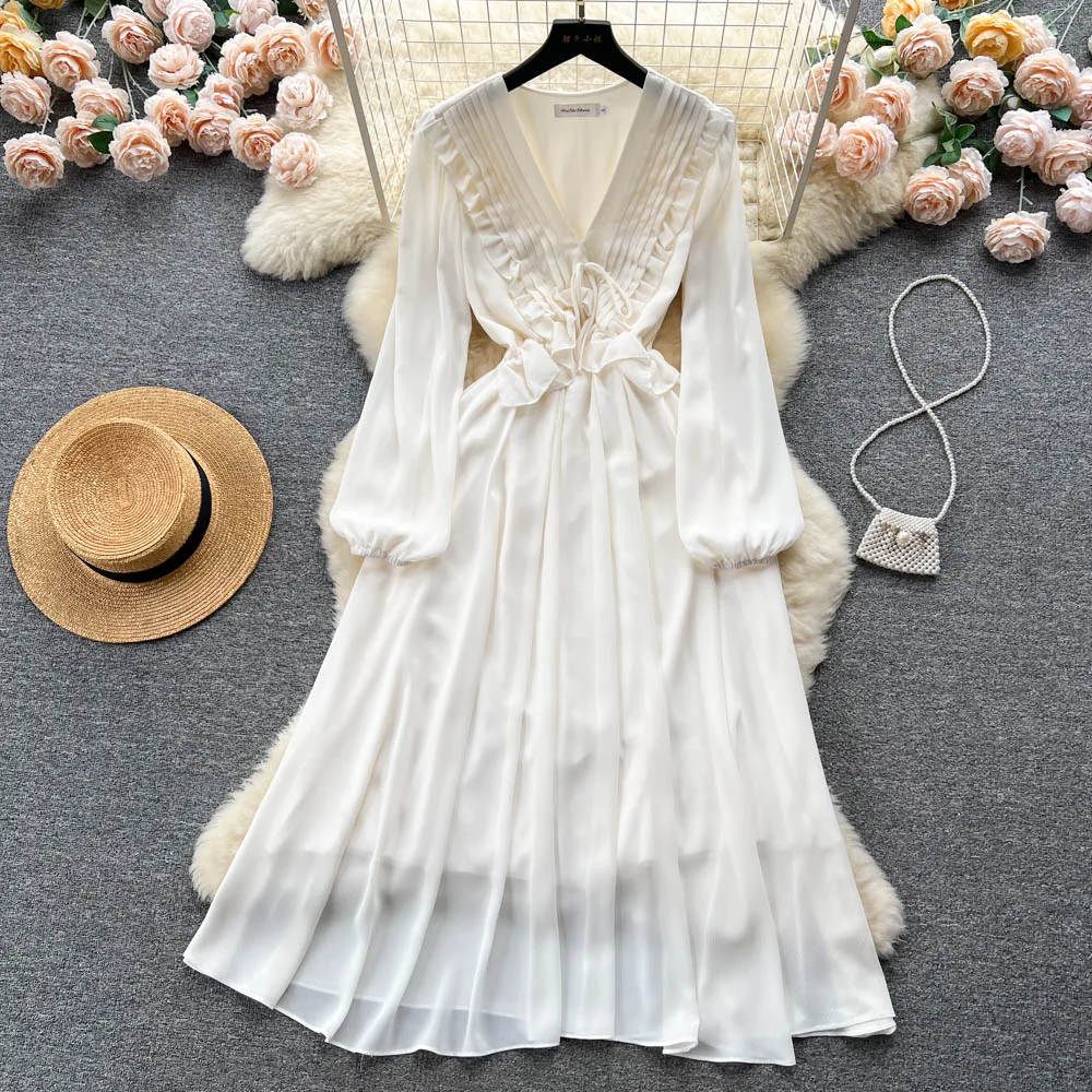 Spring French Slim Chiffon Dress Temperament White Beach Waist Long Dress
Spring French Slim Chiffon Dress Temperament White Beach Waist Long Dress