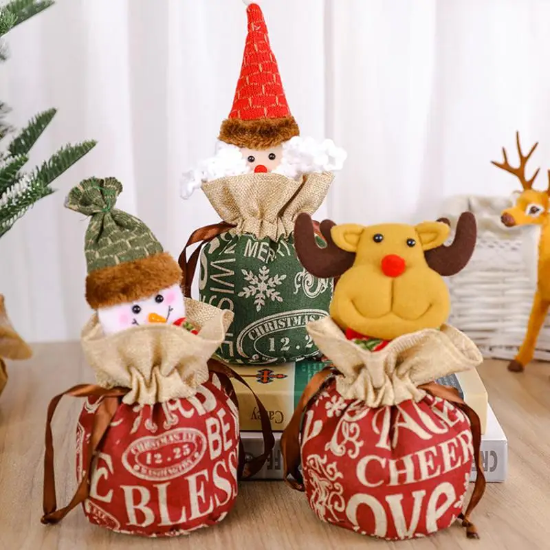 

1 шт. вязаные Рождественские куклы, рождественские конфеты, Подарочный пакет, снеговик, Санта, лось, медведь, конфеты, конфеты, сумка, Рождественский Декор