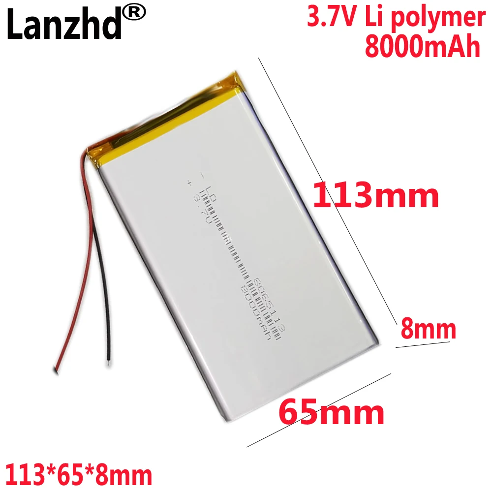3.7V 8000mAh Polymer Rechargeable Lithium Lipo Battery 8065113 For GPS PDA MID PDF Power Bank Tablet PC battery 7565113
3.7V 8000mAh Polymer Rechargeable Lithium Lipo Battery 8065113 For GPS PDA MID PDF Power Bank Tablet PC battery 7565113