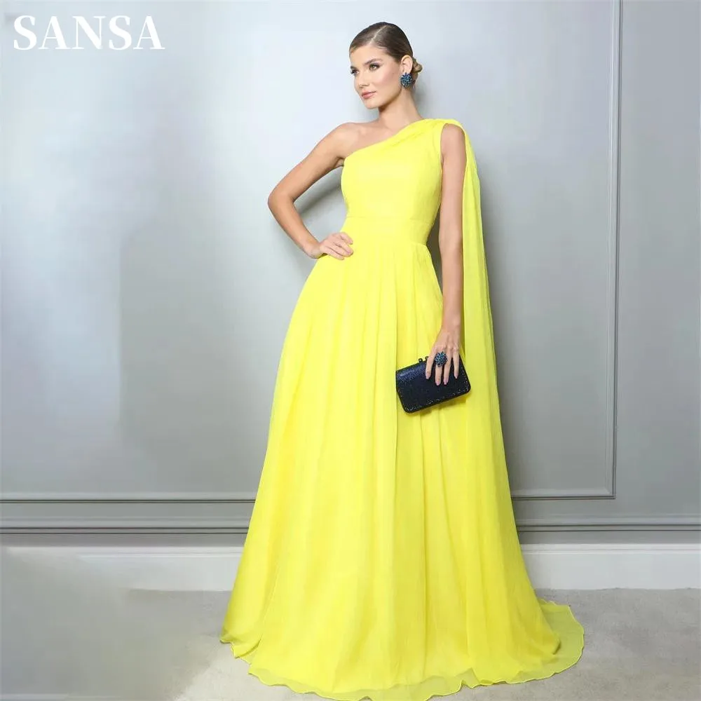 

Sansa One Shoulder Prom Dress A-line Chiffon Wedding Dresses Elegant Sleeveless Floor-Length Long Shawl Vestidos De Fiesta 2024