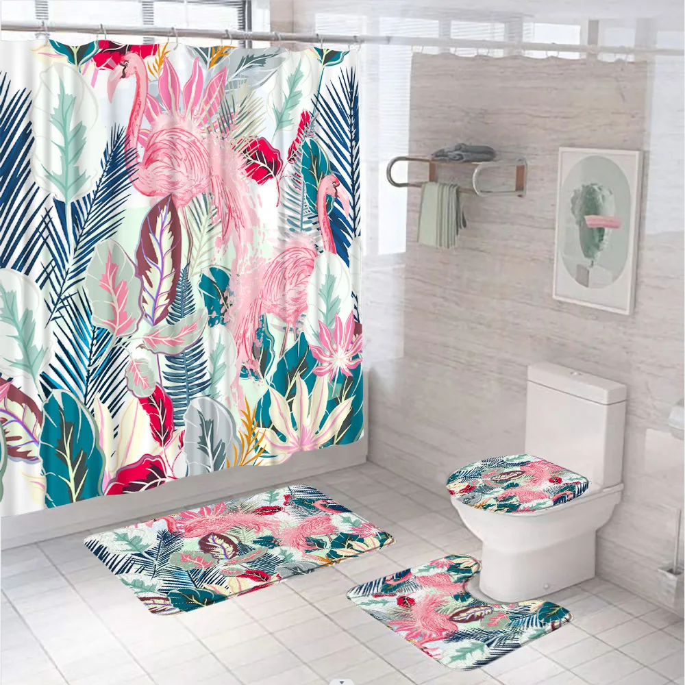 4pcs Shower Curtain Sets Tropical Leaf Flamingo with Non-Slip Rugs Toilet Lid Cover Mat Waterproof for Bathroom Decoration Set
4pcs Shower Curtain Sets Tropical Leaf Flamingo with Non-Slip Rugs Toilet Lid Cover Mat Waterproof for Bathroom Decoration Set