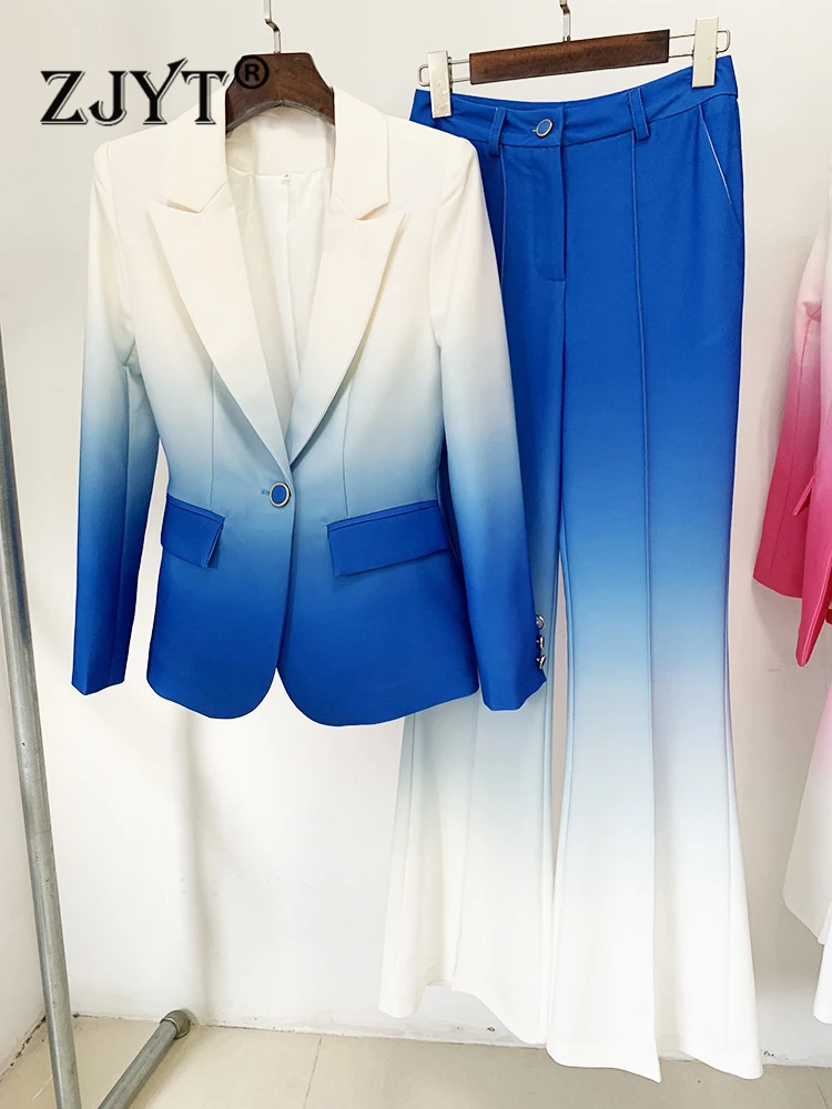ZJYT Autumn Winter Blazer Pant Sets 2 Piece for Women Elegant Office Lady Business Outfits Gradient Color Trousers Suits Blue
ZJYT Autumn Winter Blazer Pant Sets 2 Piece for Women Elegant Office Lady Business Outfits Gradient Color Trousers Suits Blue