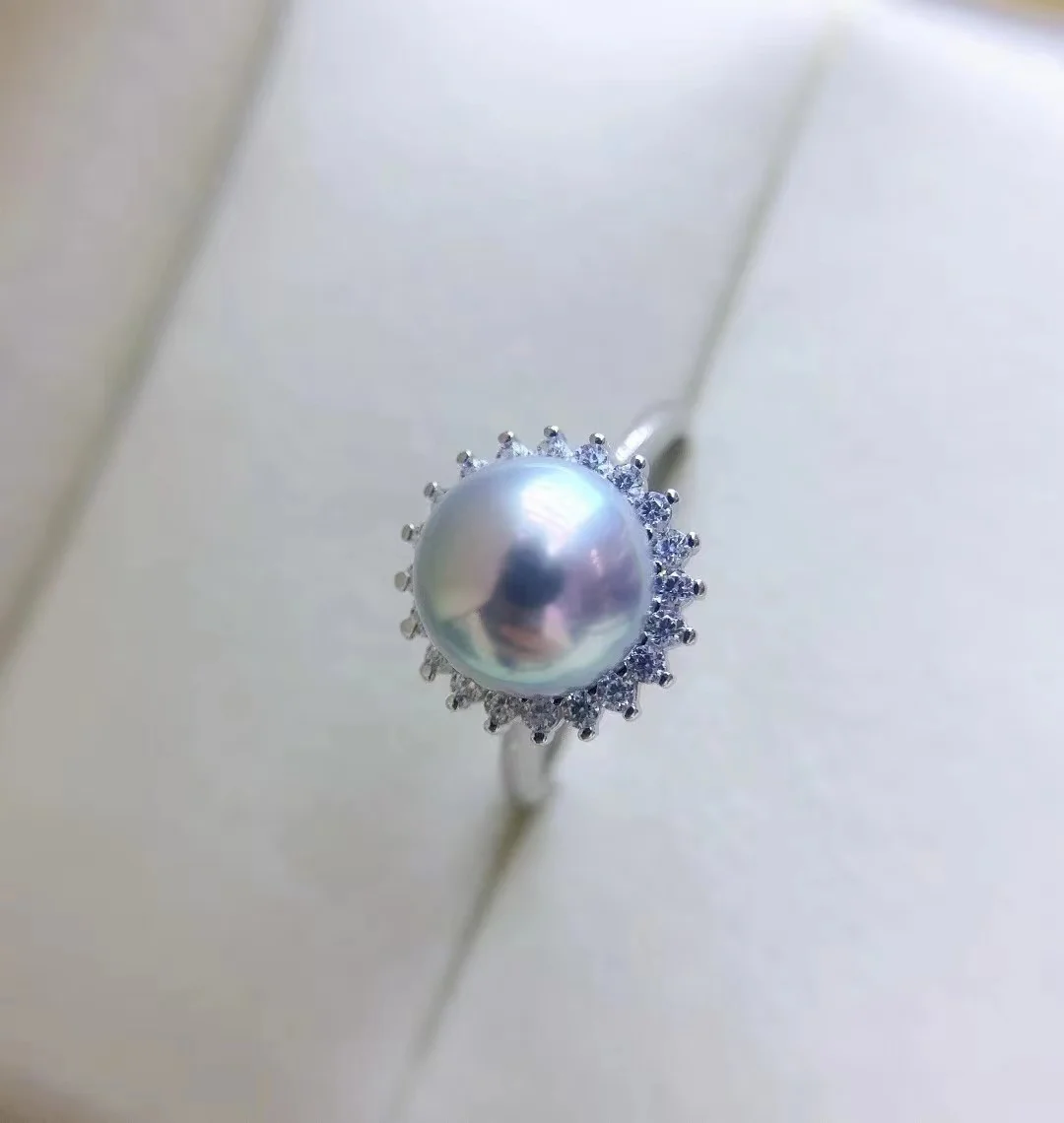 925 Sterling Silver Akoya 8-8.5mm Pearl Adjustable Rings Sunflower Shaped Silver Blue Rings Fashion Jewelry Gifts for Women
925 Sterling Silver Akoya 8-8.5mm Pearl Adjustable Rings Sunflower Shaped Silver Blue Rings Fashion Jewelry Gifts for Women