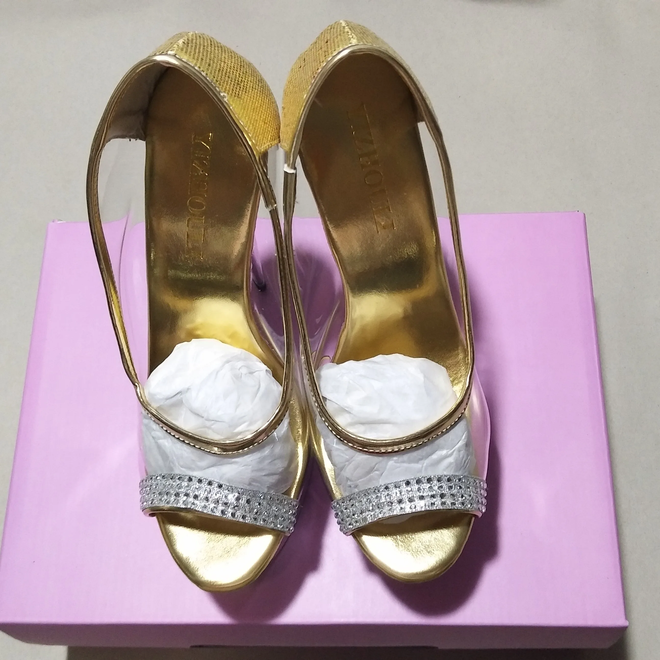 

Spring and Autumn new single shoes, silver gold 15-17 cm banquet sexy woman bare toe transparent crystal sole, dance shoes