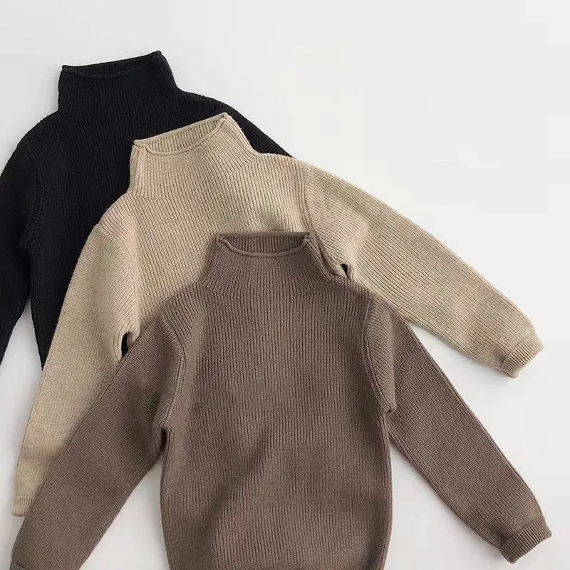 

Autumn New Children Turtleneck Sweater Baby Girls Solid Knit Pullover Fashion Boys Loose Knitwear Kids Casual Bottoming Tops