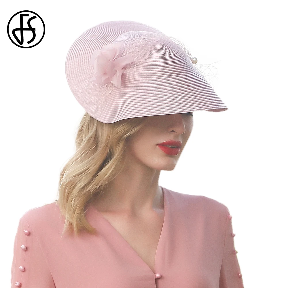 

FS Fascinator Pink Pillbox Hats For Women Wedding Tea Party Caps Wide Brim Kentucky Fedora Ladies Cocktail Church Derby Cap 2024