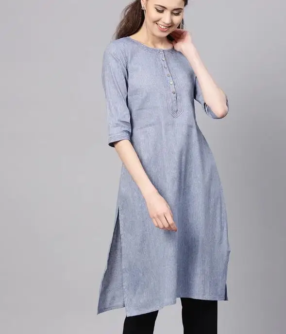 

Indian Women Shirt Kurta Spring Tops Long Style Grey Tradition