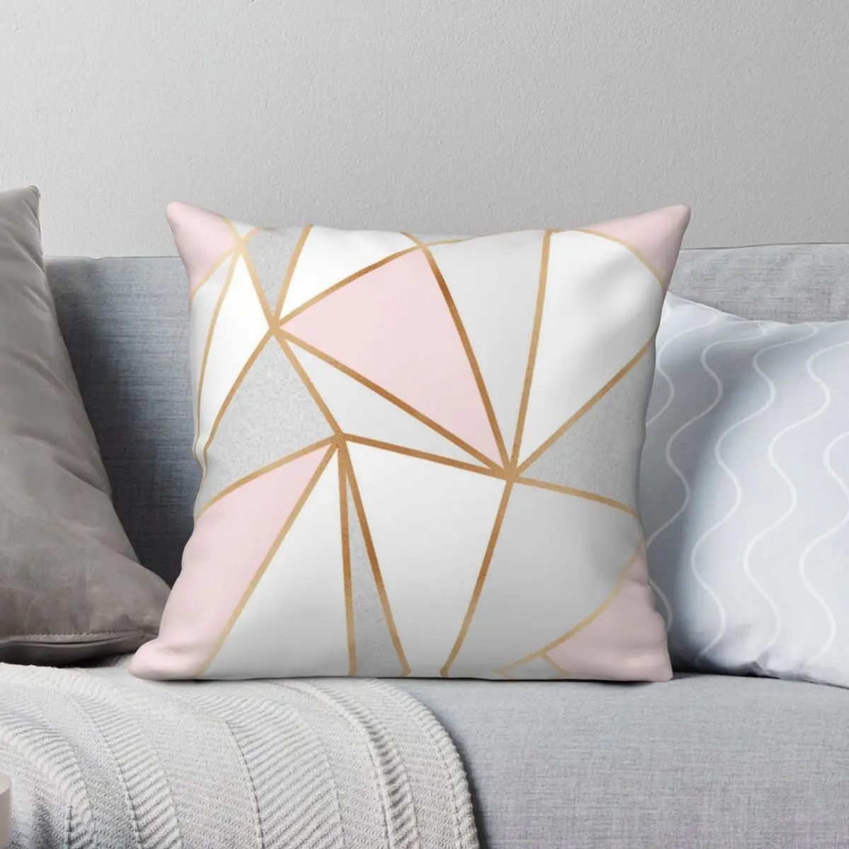 

Pink Grey And Gold Geo Square Pillowcase Polyester Linen Velvet Pattern Zip Decor Pillow Case Home Cushion Cover