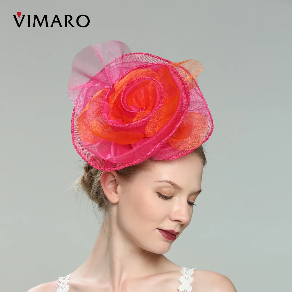 

VIMARO Fuchsia Sinamay Fascinators for Women Elegant Headbands Fascinator Hats for Women Wedding and Church Derby Hat Women
