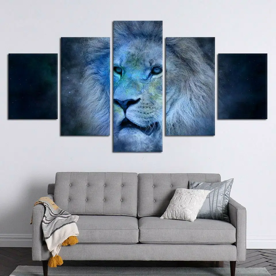 

5 Piece King of the Jungle Lion Animal Wall Art Canvas Pictures Print Posters Home Decor for Living Room Paintings Decorations