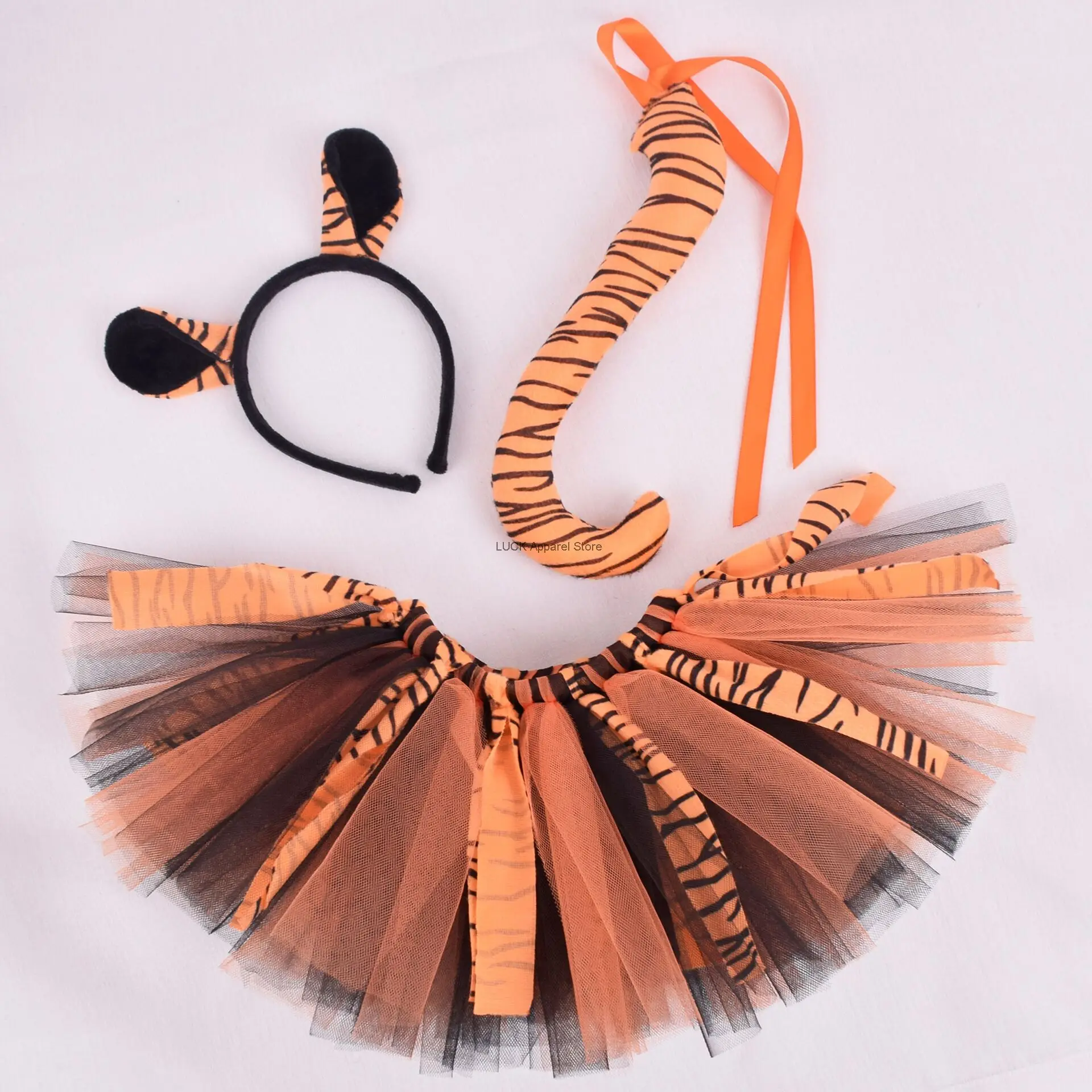

Children's Half Length Skirt Tutu Skirt Role Play Tiger Animal Skirt Halloween Decoration Cosplay Performance Hair Accessories