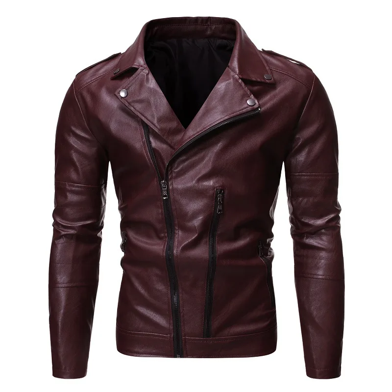 

PU Leather Jacket Men Fashion Slim Zippers Moto Biker Autumn Winter Mens Outerwear Solid Color Turn Down Collar Leather Suede