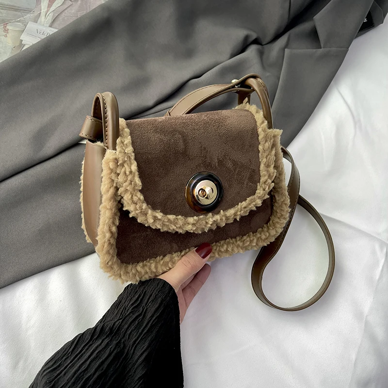 

Handbag Women's Fall Winter Bags Lamb Wool Small Square Bag Versatile Commuting Plush Premium Carry Small Satchel Crossbody Bag