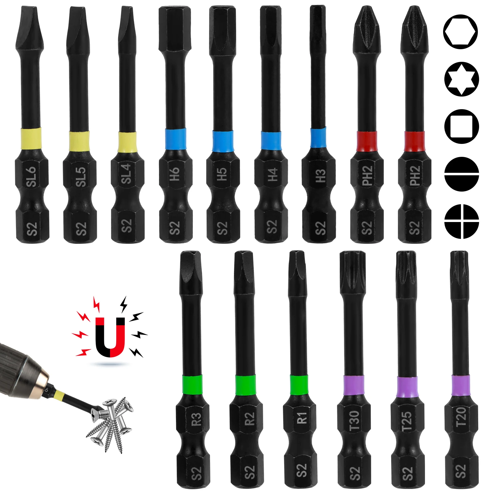 15Pcs Strong Magnetic Screwdriver Bit Set S2 Steel 1/4inch Hex Shank Impact Screwdriver Bit Set Anti-Slip Screw Drill Bit
15Pcs Strong Magnetic Screwdriver Bit Set S2 Steel 1/4inch Hex Shank Impact Screwdriver Bit Set Anti-Slip Screw Drill Bit