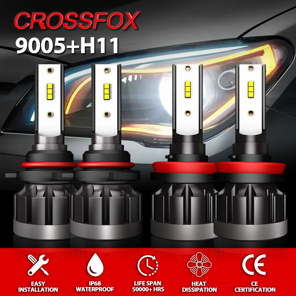 

4PCS Canbus Led Headlight Bulb Kit 9005 HB3 H11 Turbo LED Light CSP Chip 12V 6000K 40000LM 240W High Low Beam Auto Lights