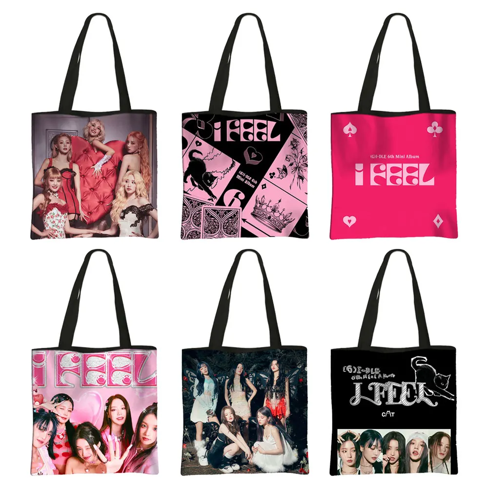 

Kpop (G)I-DLE Tote Bag Alblum I Feel Women Handbag Queencard Shoulder Bag Soyeon/YUQI/MIYEON/Minnie /Shuhua Reusable Shopper Bag