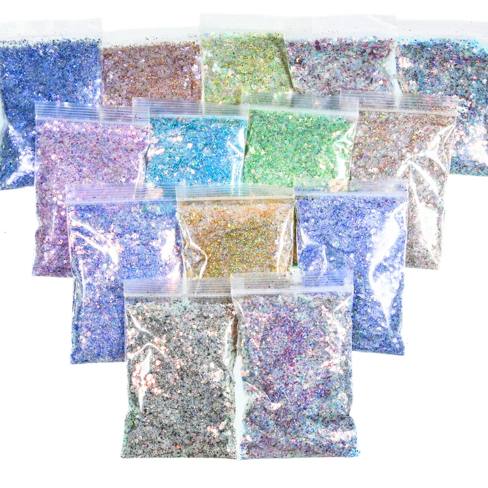 

50g/bag Laser Glitter Nail Sequins Mixed Hexagon Holographic Chunky Glitter Iridescent Flakes Sparkly Nail Tips Glitter Powder