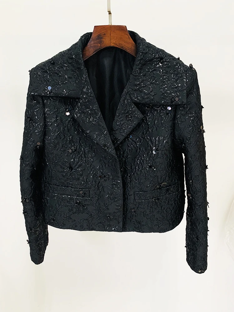 

HIGH STREET Newest 2024 Runway Designer Jacket Women's Beaded Floral Jacquard Trimmed Jacket