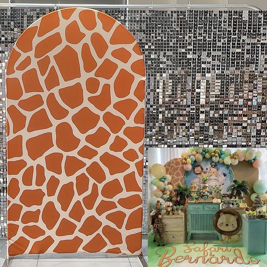 

Jungle Safari Giraffe Skin Backdrop Arch Wall Covers Stretchy Fabric Background for Baby Birthday Party Decoration
