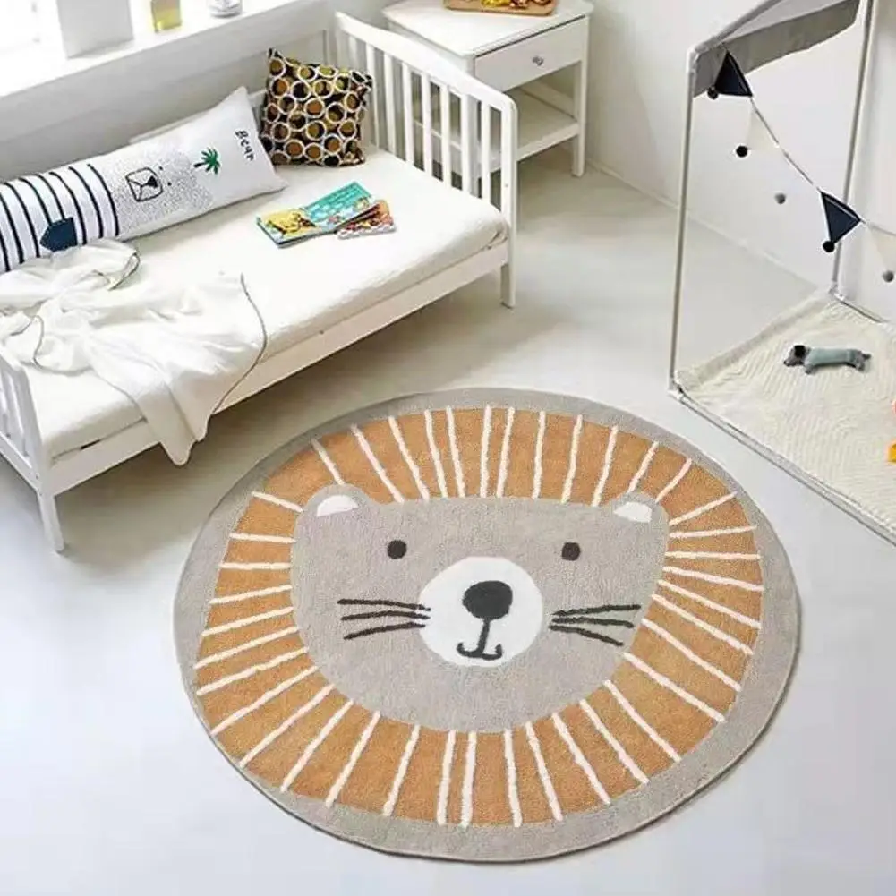 

Round Lion Rug Cartoon Rugs For Bedroom Large Area Round Animal Floor Mat Home Children's Room Fluffy Soft Baby Crawling Ru Y2P9