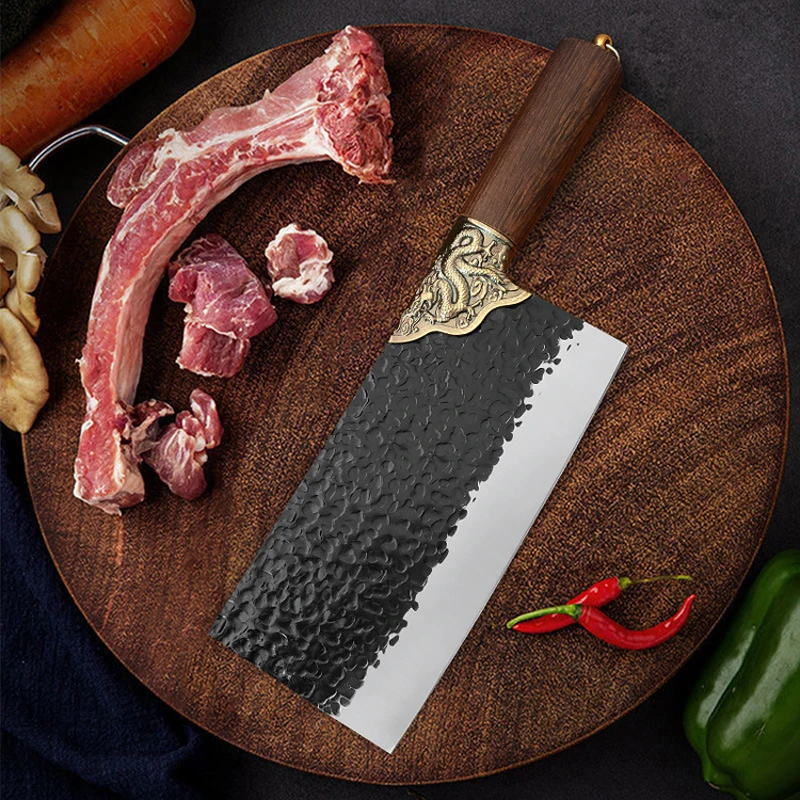 

Kitchen Knife 7 inch Chinese Cleaver 5CR15 Forged Stainless Steel Full Tang Chopper Chef Butcher Meat Santoku Slicing knife