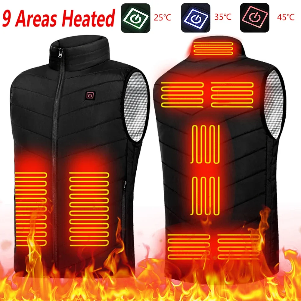 

Men USB Infrared 9 Heating Areas Vest Jacket Men Winter Electric Heated Vest Waistcoat For Sports Hiking Oversized S-6XL