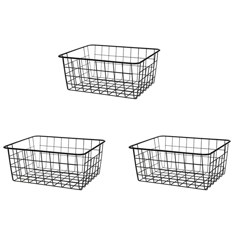 

New 3X Hollow Iron Wired Basket, Storage Baskets Metal Basket Without Interlining Bathroom Kitchen Organizer Black