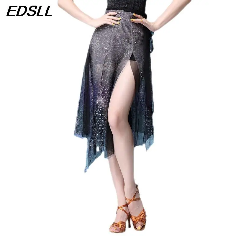 

Женский костюм для танца живота, сетчатая юбка с блестками и цепочкой на талии, аксессуар для выступлений