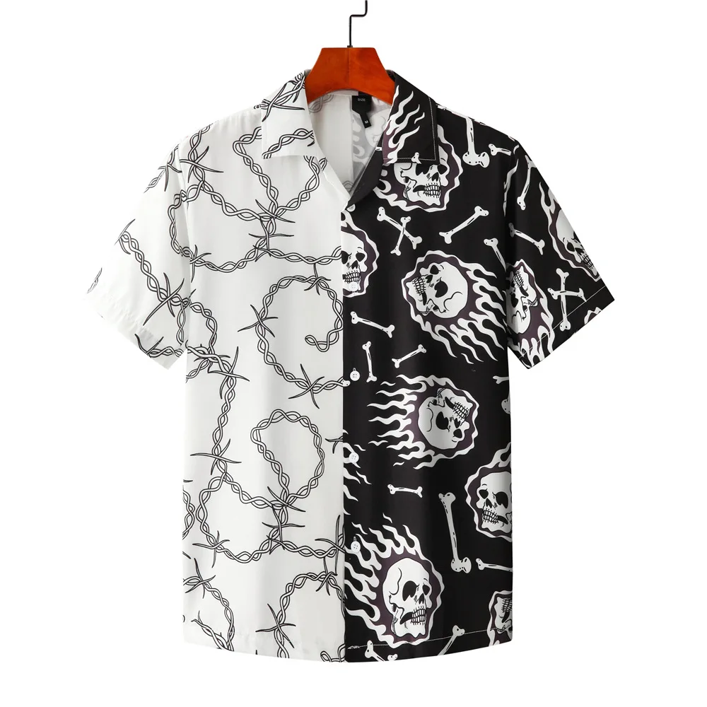 Fashion Black White Patchwork Vintage Beach Shirt Summer New Men Skull Print Hawaiian Short Sleeve Shirts Oversized Hemd Poleras
Fashion Black White Patchwork Vintage Beach Shirt Summer New Men Skull Print Hawaiian Short Sleeve Shirts Oversized Hemd Poleras