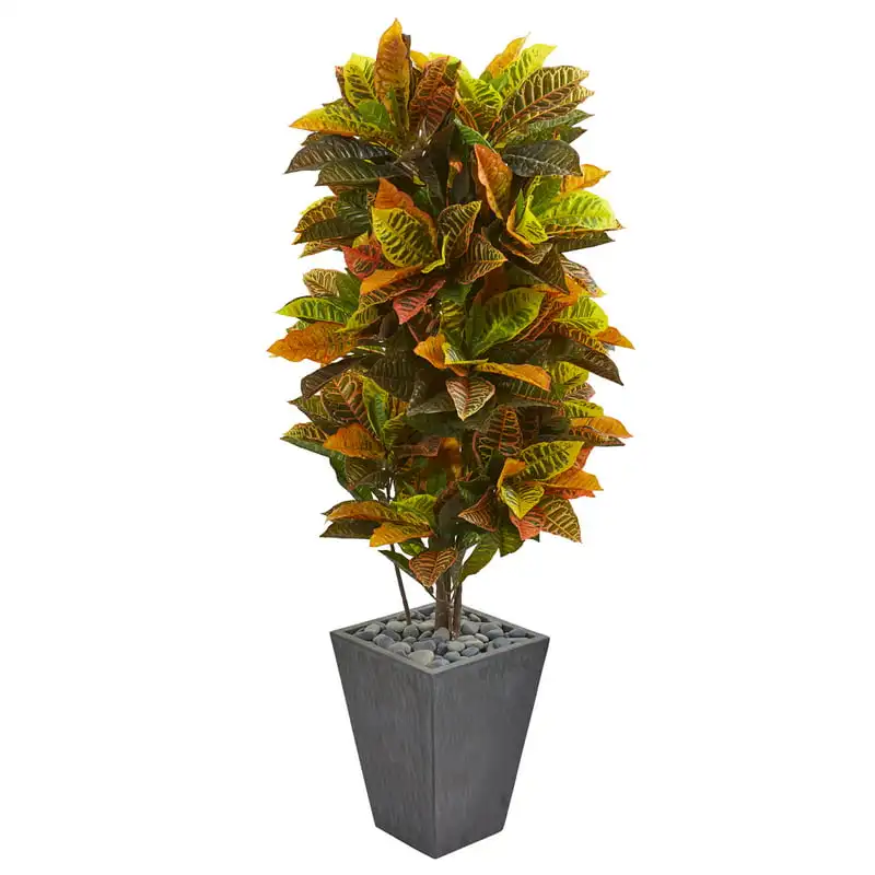

ft. Croton Artificial Plant in Slate Planter (Real )