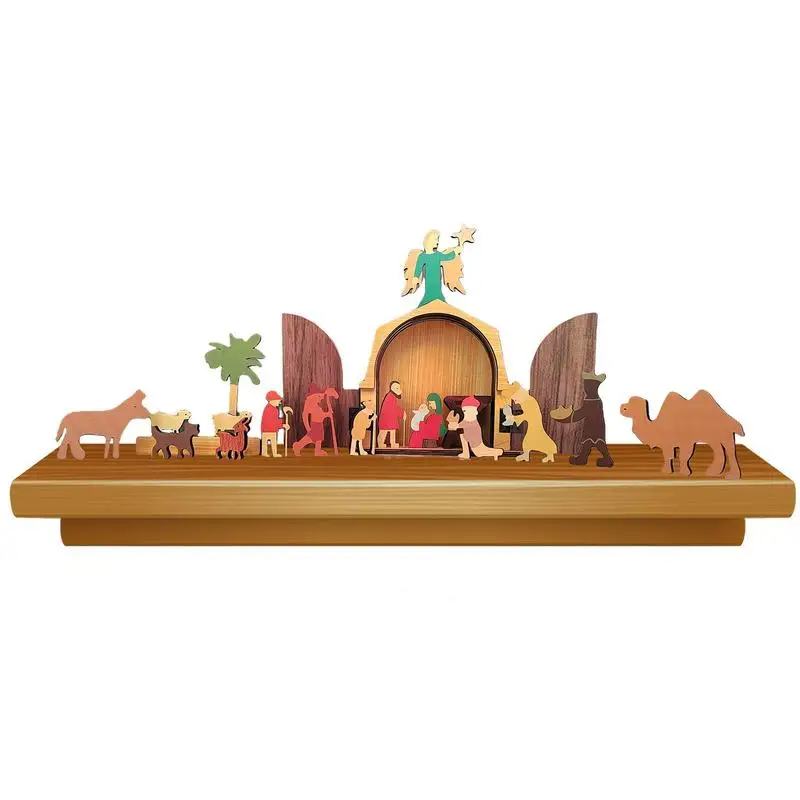 

Wooden Nativity Set Indoor Christmas Jesus Birth Scene Figures Statue Kit Christmas Decors For Bedroom Desktop Mantelpiece