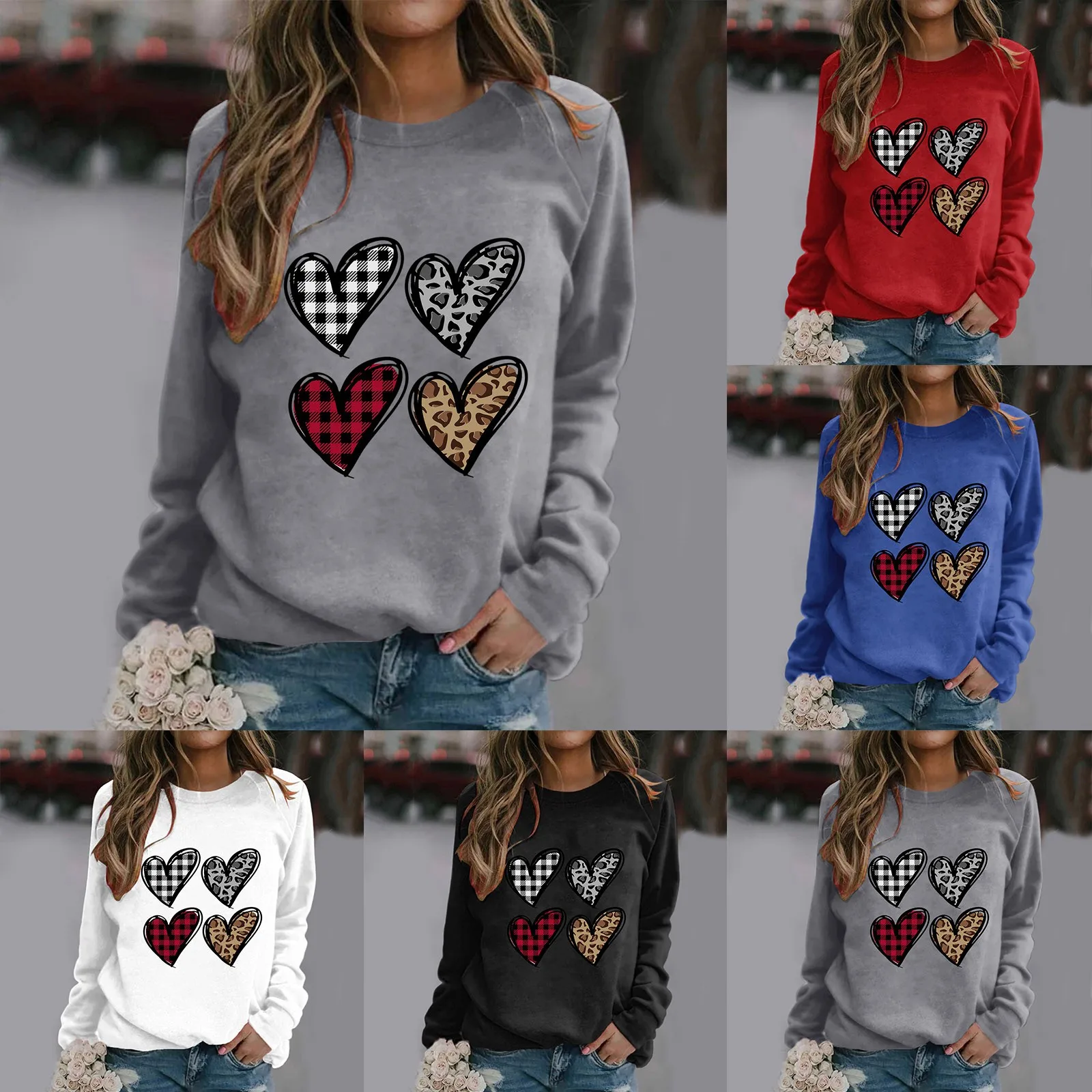 Valentine's Day Valentine's Day Women's Sweatshirt Crew Neck Four Heart Print Long Sleeve Gift For Lovers Couple Clothes
Valentine's Day Valentine's Day Women's Sweatshirt Crew Neck Four Heart Print Long Sleeve Gift For Lovers Couple Clothes