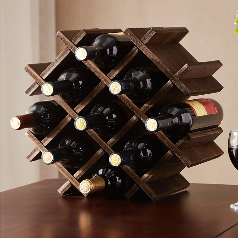 

Portable Solid Wood Tabletop Wine Rack Wine Diamond Lattice Racks Home Wine Bottle Storage Shelf Kitchen Storage Organizer
